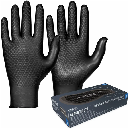 Engångshandske nitril fiskfjäll svart kemresistent S Granberg 970